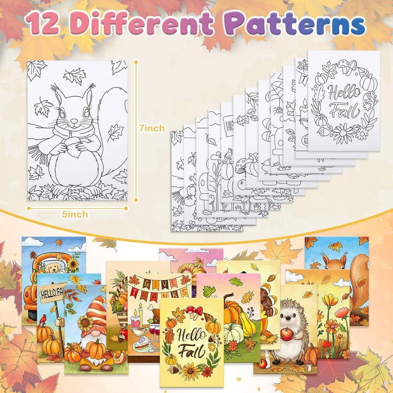 Anseal 12 Packs Fall Thanksgiving Pre Drawn Canvas to Paint, 5" X 7" Pre Printed Canvas for Kids, Pre Stretched Canvas Outline Painting Boards for Beginners, Students, Party Favor (Fall) - Image 4
